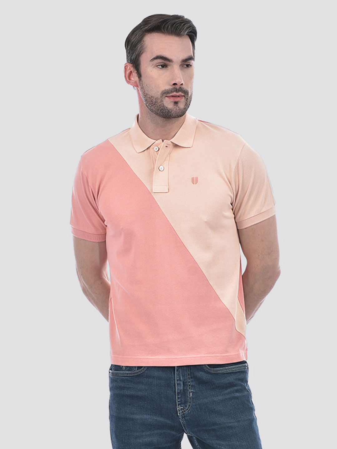 Numero Uno Men Peach & Beige Color Block Polo T-Shirt